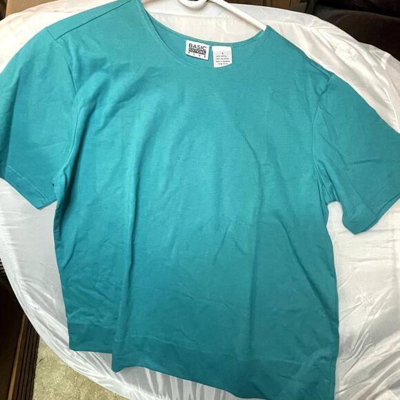 Basic Editions Plus Size XL Aqua top Women Blouse short sleeve - Picture 2 of 7